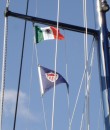 The Mexican courtesy flag flying from our mast spreaders.