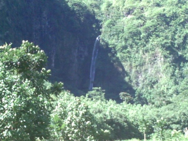 THe waterfall we climbed up to on Tahiti.