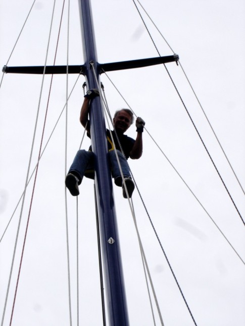 Bill going up the mast.  It gets easier the more times you do it.
