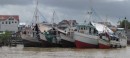 The colorful fishing fleet at the town dock in Paramaribo.  It is easy to see the Southeast Asian influence on the country of Suriname both afloat and ashore.