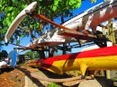 Colourful pirogues - outrigger canoes