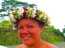 Polynesian lady wearing a traditional floral Couronne