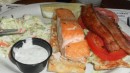 Salmon and bacon sandwich, with creamy coleslaw for salad! Savannah, GA