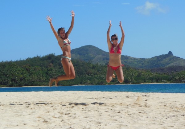 Jumping for joy after the delicious champagne at Blue Lagoon.