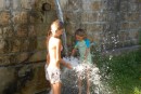 Kara and Olivia cool down at the old Penitentiary in Isle of Pines