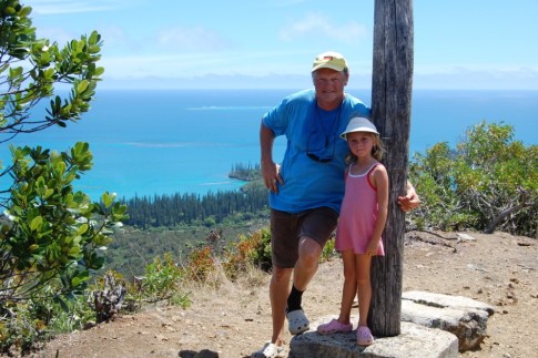 Uwe and Kara after a long hike up overlooking Isle of Pines