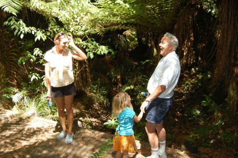 Kara gives Tom a laugh in our trail in the Whirinaki forest