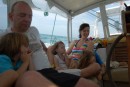 Mary, Lily, Neil and Sean, sleepy under roly passage