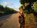 Linda cycling around Rangiroa