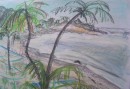 Paradise beach $300 pastel on paper 420X560 white frame 2cm all round