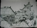 Balinese rooftops - ink on paper $100 270X400 unframed