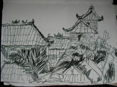 Balinese rooftops - ink on paper $100 270X400 unframed