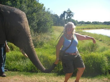 Linda walking Taba elephant