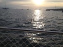 Anchoring off of La Cruz.  Laurie R takes a swim.  She actually thought she could swim to our friend