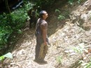 Danny checking the landslide as he and Snake lay out rope