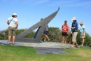 10) Up at the lookout, there was the original flagstaffe from the Waitangi Treaty (that had been cut down four times by the Maori chief Hone Heke before true peace was made),, and this huge sun dial.  After finally figuring out the directions to tell the time, we decided it