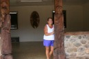 There were beautiful carvings all around the church - a bit primitive looking, but very pretty.  
Taiohae, Nuku Hiva