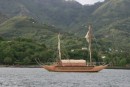 A beautiful "native" sailboat.  While we were there, it was used to carry a casket from Taiohae to Daniel