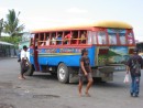 The buses in Samoa are all painted with bright colors and fun designs.  They are also almost always crowded!