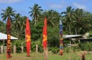 These are old outrigger canoes that had been carved and painted - they were beautiful!