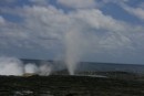 Alofaaga blowholes!  There are several lava chasms in the area that blow seawater tens of meters into the air.  There was a man there trying to make money by throwing coconuts into the holes so visitors could see them get shot back out!  