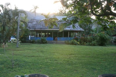 This shows how many of the homes in Samoa are very open.  There is usually just this one big room which holds everything from refrigerators and TVs to sleeping mats or beds.  They do not lock and only have coconut frond mats to cover the windows in case of heavy rain.  When asked about theft, we are told there isn