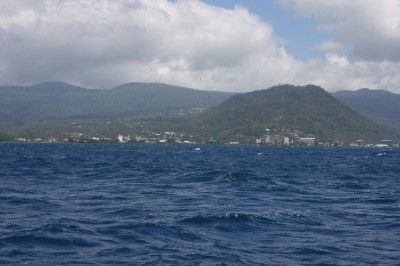 Our first view of Apia from just outside the harbor.  We were surprised to see how big and modern it looked!