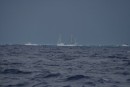 Sailboats anchored out in the middle of the Pacific?  Not really - they are inside Beveridge Reef.