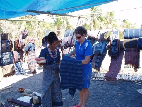 Dianne doing a deal to buy a Sarong for a friend