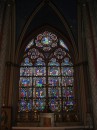 The main stained glass window behind the dias at Notre Dame