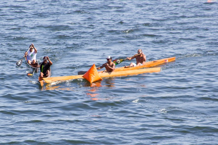 Canoes rounding the mark