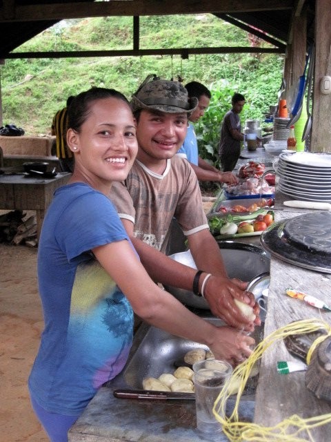 Marlyn & another member of Magic Tours staff working in the cook-house