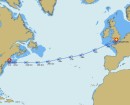 Our route across the Atlantic aboard the M/V Snoekgracht.