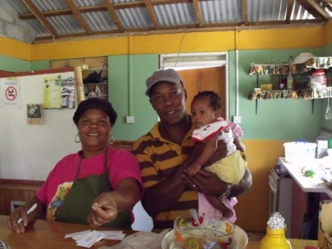 Our lunch stop. Coye with her husband holding grandchild number five.