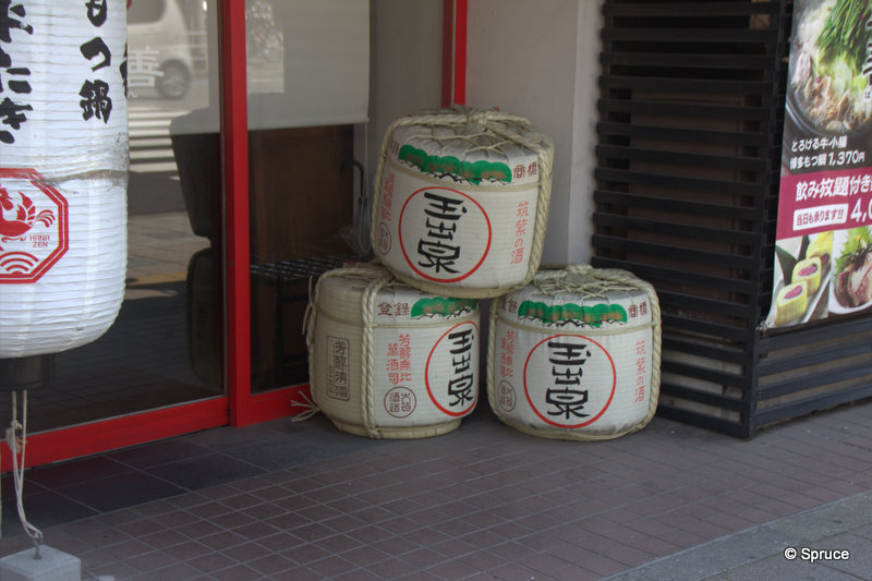 Sake barrels.