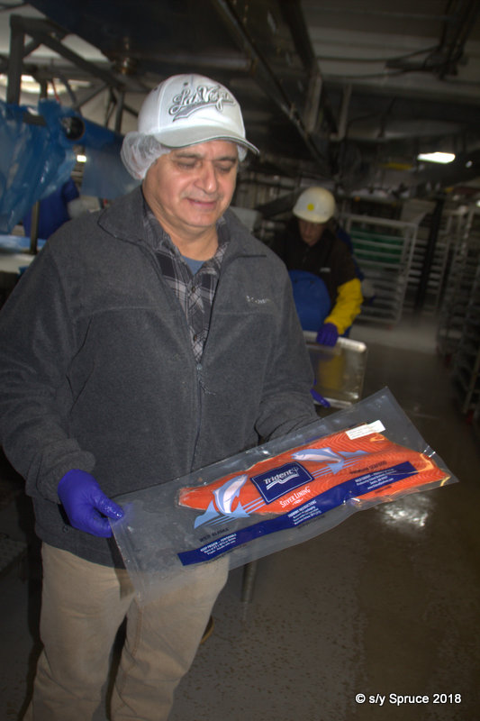 Isaac shows us a tridant fillet, packaged and ready to go.