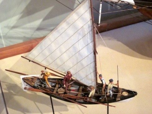 A model of one of the whalers used to venture off from the mother ship to harpoon and capture whales.