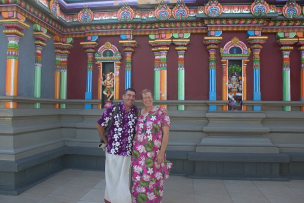 Andy and Sue dressed in appropriate attire to visit the Hindu temple