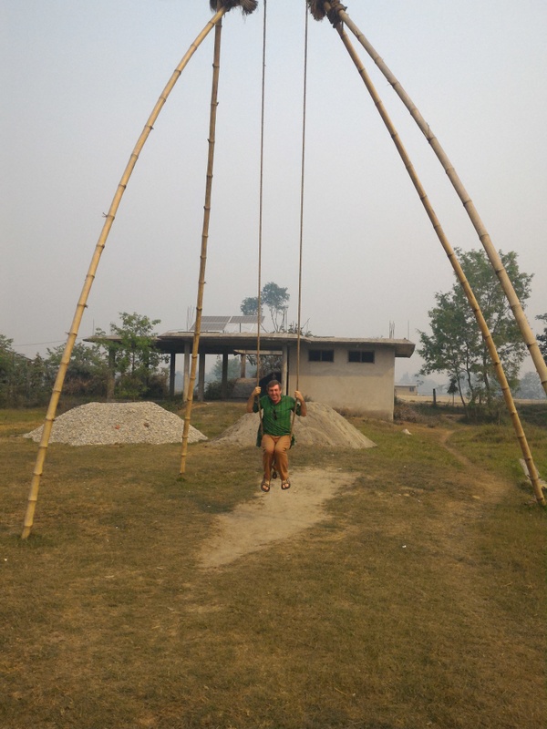 A big bamboo swing for Andy.