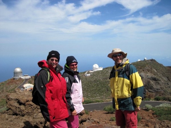 Sue, Carolyn and Mark with Observatories in the background