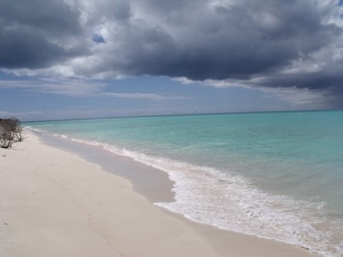 Looking South along Low Bay beach on the West cost of Barbuda.
