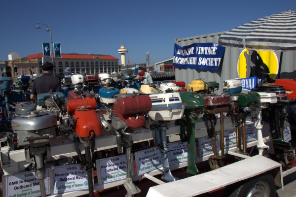 An assortment of hostoric outboard engines.