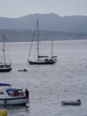 Spruce at anchor. Islas Cies off the entrance to Ria Vigo.