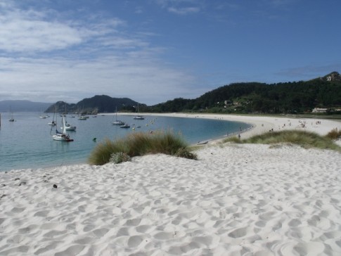 Beautiful white sand beaches. Isla Norte, Islas Cies. These are one small group of islands comprising part of the wider Altantico Islas Nature Reserve. The islands are situated off the entrance to Ria Vigo.