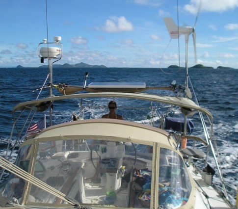 l Val enjoying a brisk sail to Union Island- making 7.5 knots- our bottom is clean with no growth.JPG