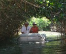 Tenacatita - Us in our dingy along the jungle tour. This estuary goes from the anchorage inland 3 miles to the village of Tenacatita. Lots of wildlife and mangroves. 
Thanks to Moody Blues for the picture. 