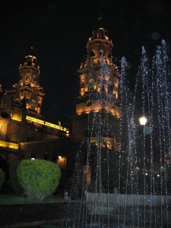 La Catedral de Morelia - Lit up at night. 