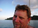 Underway to San Blas – Before: Kent isn’t happy with his ‘hippie’ hair – it is way to long and he didn’t have time to get a haircut while scurrying around Panama City. Only option is for Heather to take the trimmer and cut it short. 