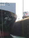 Canal Transit – Gatun lock, here you can see what little distance these ships have between them and the walls. 