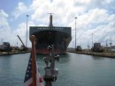 Canal Transit – Gatun lock, with the ship 100’ behind us. We felt a bit small.